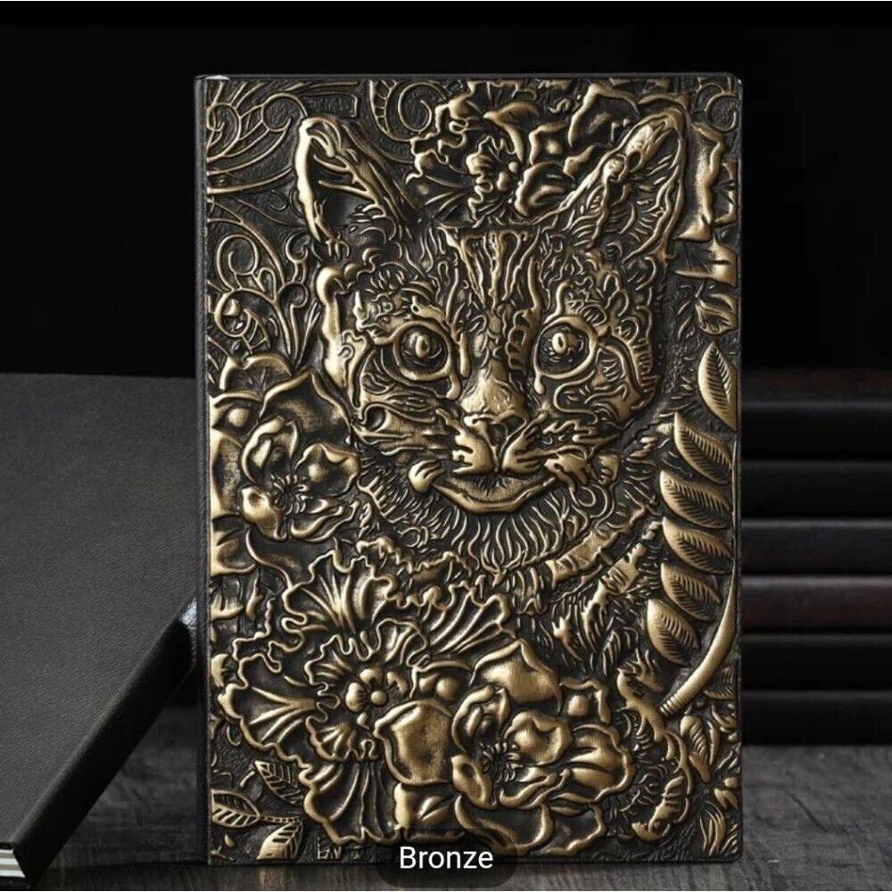Embossed bronze cat journal, cat planner, notebook